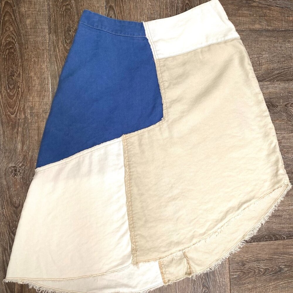 Holding Horses Patchwork Linen Blend Asymmetrical Skirt Sz 12 Lagom Cottagecore - Picture 9 of 16